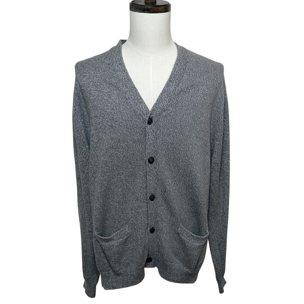 Chaps Cardigan Mens XXL Gray Pebble Twist V-Neck Button Up Pockets Sweater